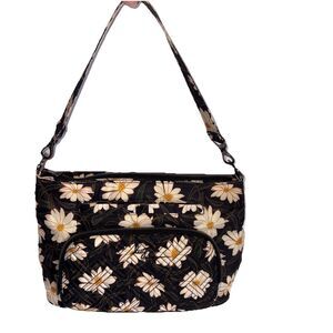 Lug Samba Black White Yellow Autumn Daisies Quilted RFID Shoulder Bag Purse